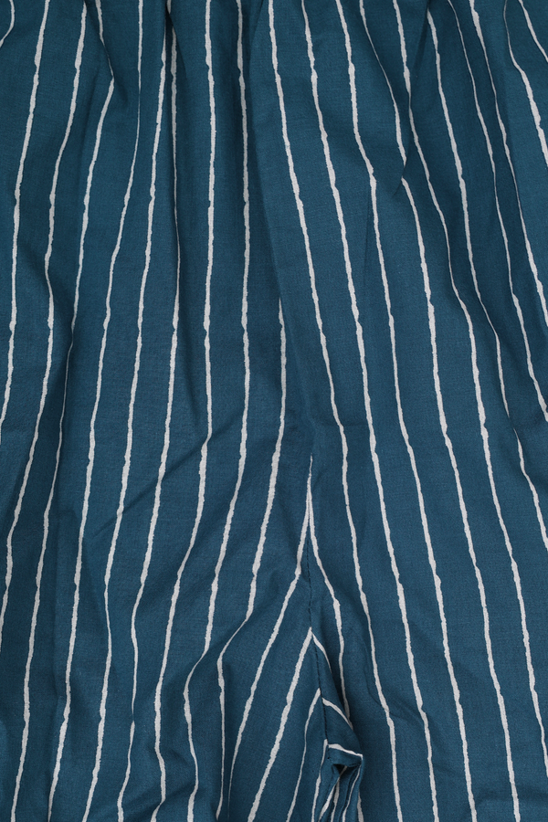 V-Neck Printed Design Prussian Blue Cotton Salwar Set