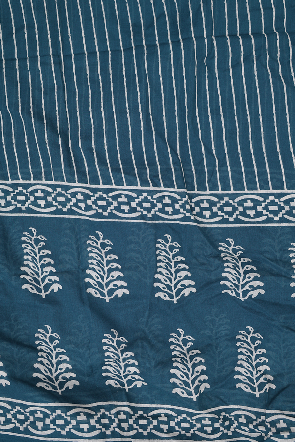 V-Neck Printed Design Prussian Blue Cotton Salwar Set