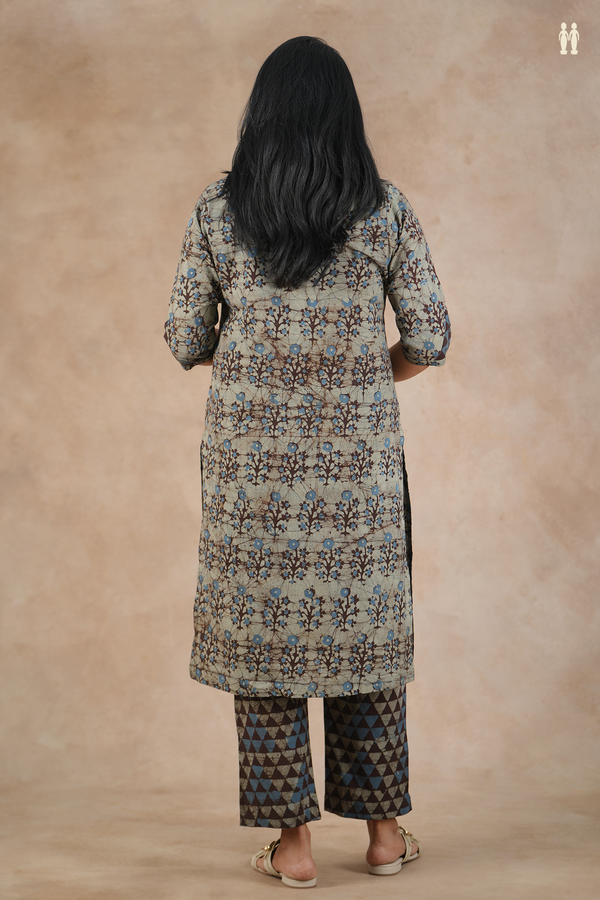 Round Neck Printed Design Dusty Green Cotton Salwar Set