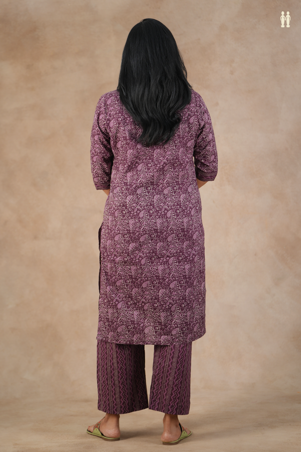 V-Neck Printed Design Grape Purple Cotton Salwar Set