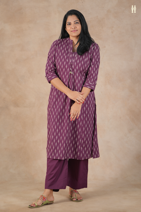 Mandarin Neck Printed Design Grape Purple Cotton Salwar Set