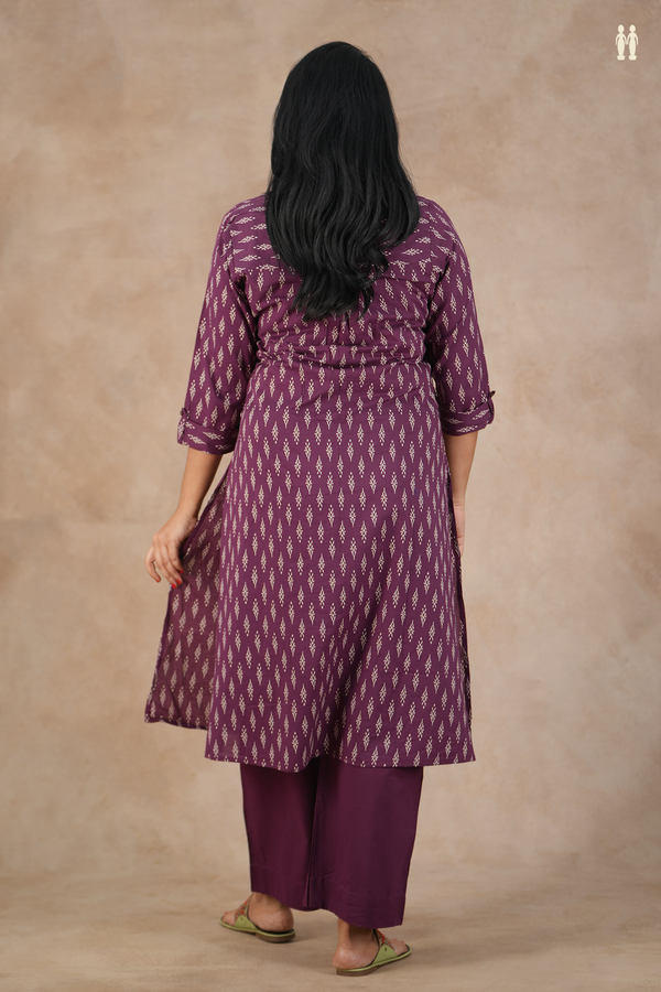 Mandarin Neck Printed Design Grape Purple Cotton Salwar Set