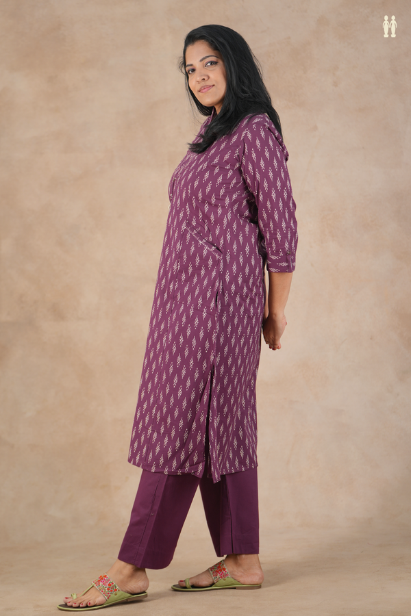 Mandarin Neck Printed Design Grape Purple Cotton Salwar Set