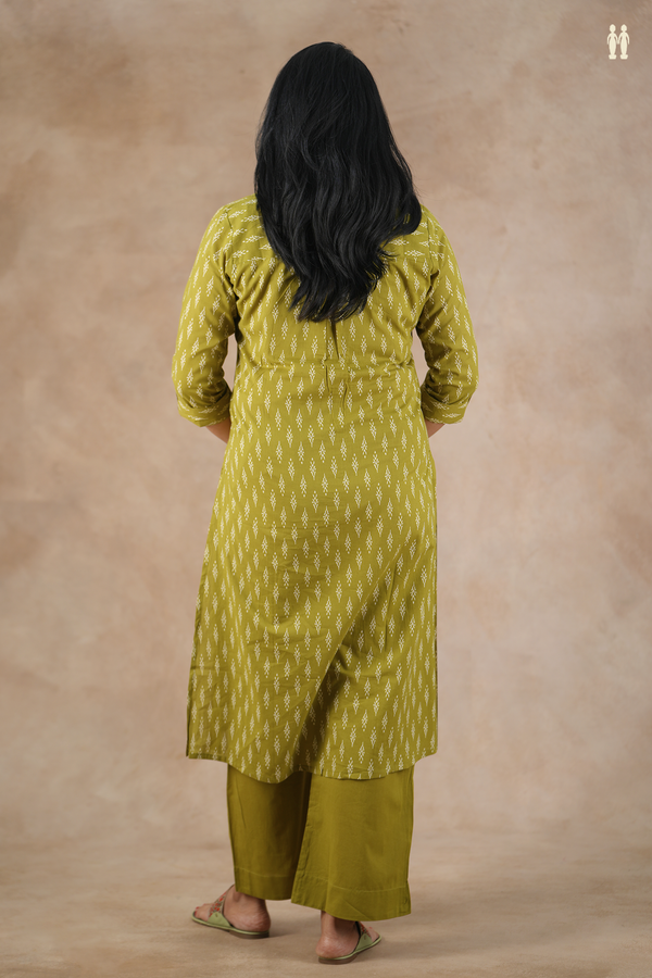 Mandarin Neck Printed Design Green Cotton Salwar Set