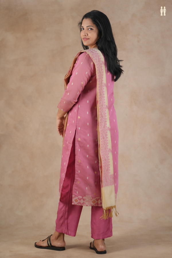 Round Neck Threadwork Buttas Mulberry Silk Cotton Salwar Set