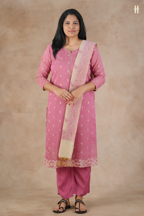 Round Neck Threadwork Buttas Mulberry Silk Cotton Salwar Set
