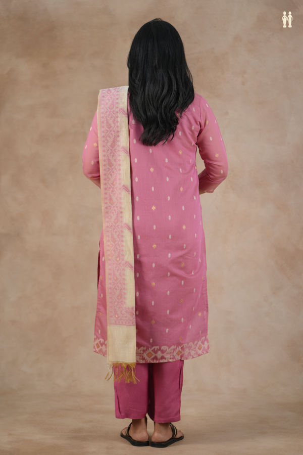 Round Neck Threadwork Buttas Mulberry Silk Cotton Salwar Set