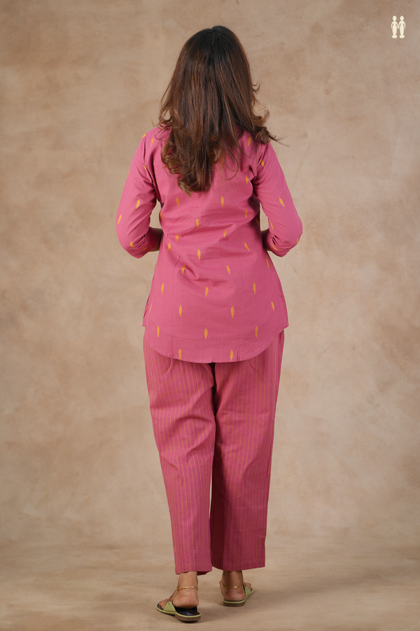 V-Neck Threadwork Buttas Mulberry Cotton Top And Bottom Set