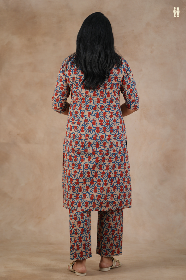 Mandarin Neck Printed Design Brown Cotton Salwar Set