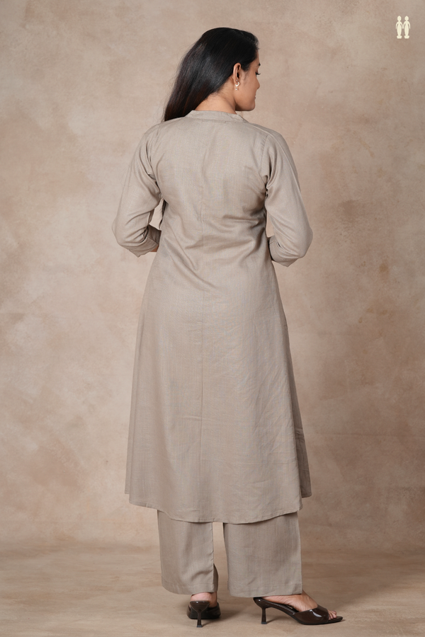 Mandarin Neck Plain Dusty Olive Cotton Salwar Set