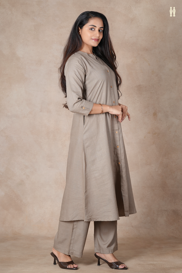 Mandarin Neck Plain Dusty Olive Cotton Salwar Set