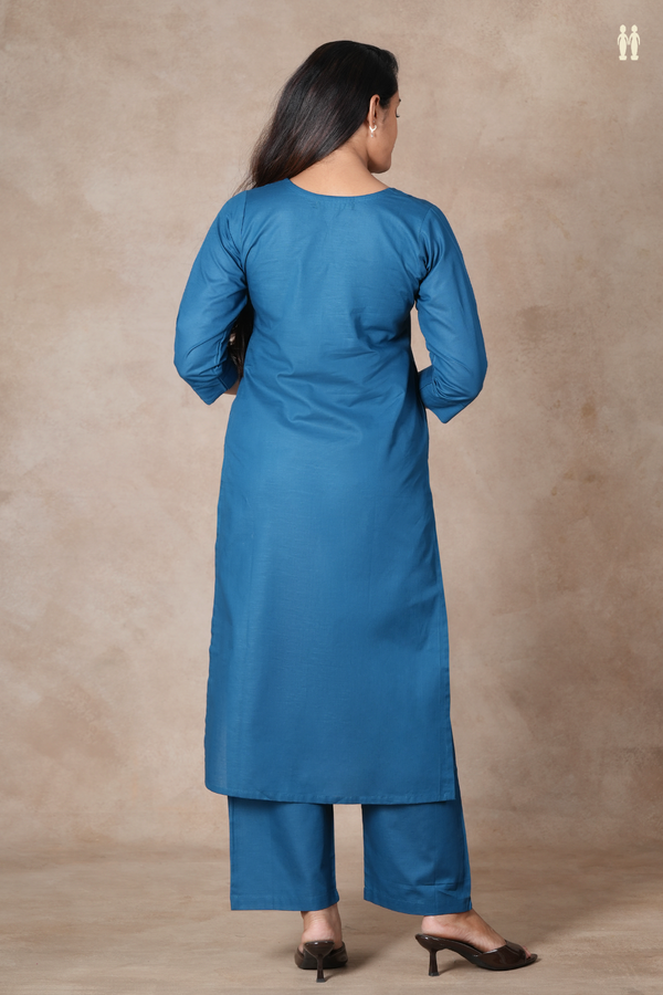 Round Plain Teal Blue Cotton Salwar Set
