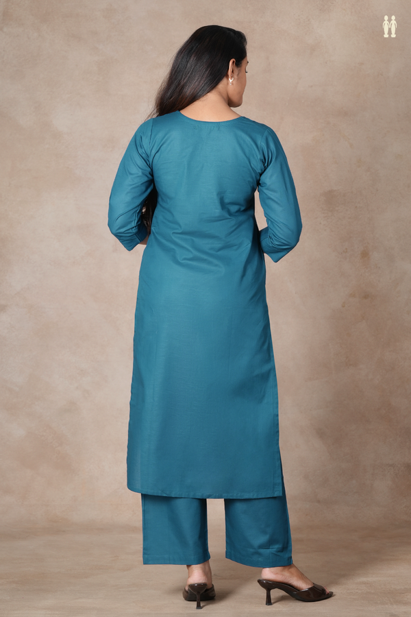 Round Plain Teal Blue Cotton Salwar Set