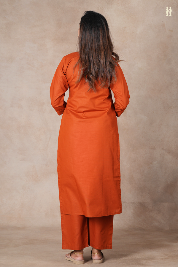 Round Neck Plain Rust Orange Cotton Salwar Set