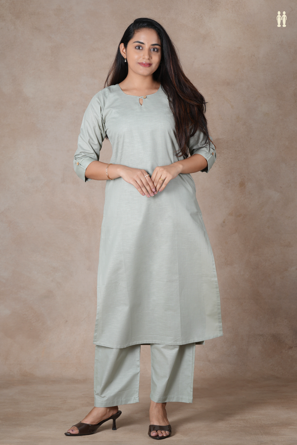 Round Neck Plain Dusty Green Cotton Salwar Set