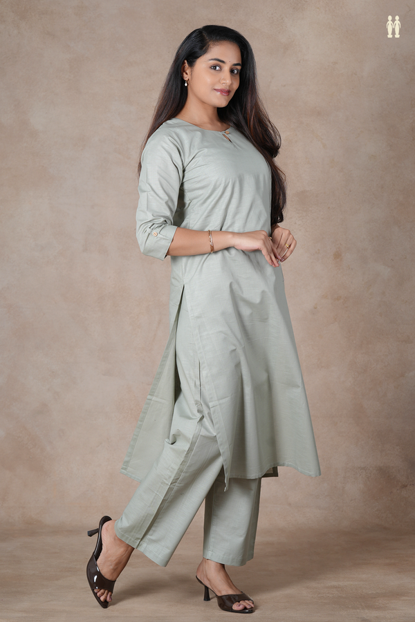 Round Neck Plain Dusty Green Cotton Salwar Set