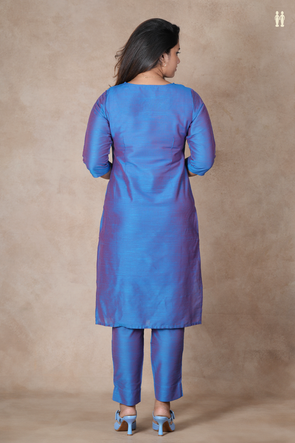 Split Neck Plain Dual Tone Raw Silk Salwar Set