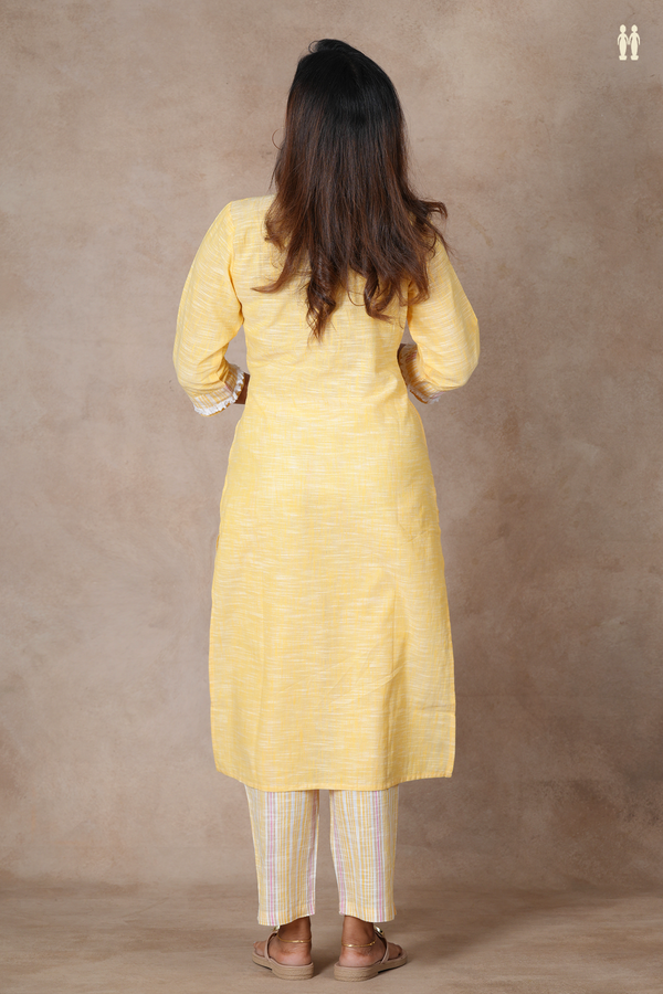Round Neck Plain Light Yellow Cotton Salwar Set