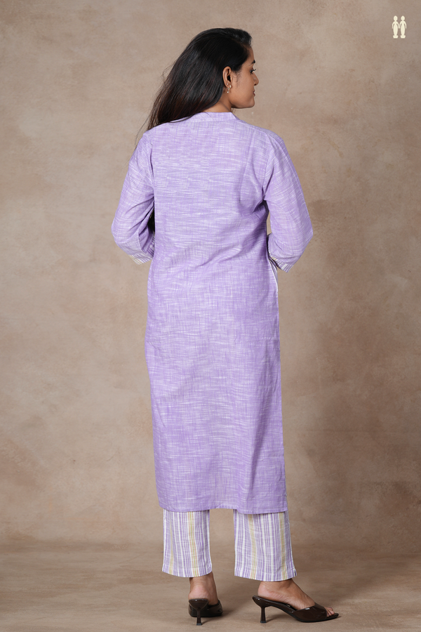 Mandarin Neck Plain Light Purple Cotton Salwar Set