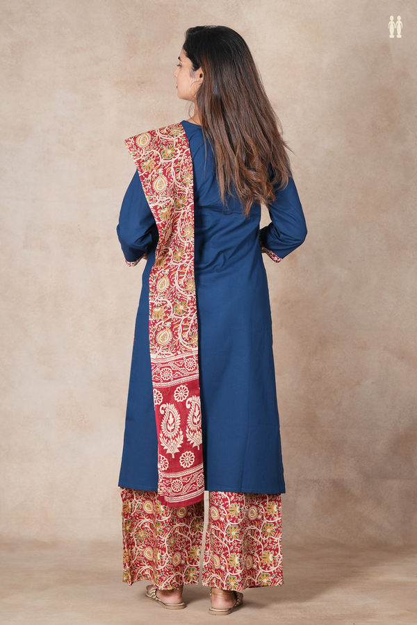 Round Neck Plain Oxford Blue Cotton Salwar Set