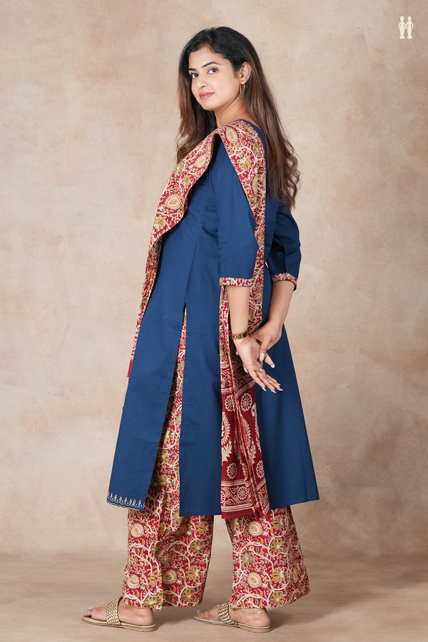 Round Neck Plain Oxford Blue Cotton Salwar Set