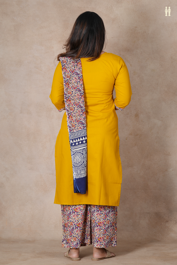 Round Neck Plain Mustard Yellow Cotton Salwar Set