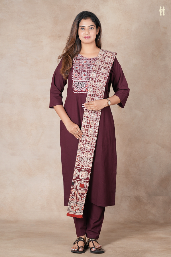 Round Neck Plain Chocolate Brown Cotton Salwar Set