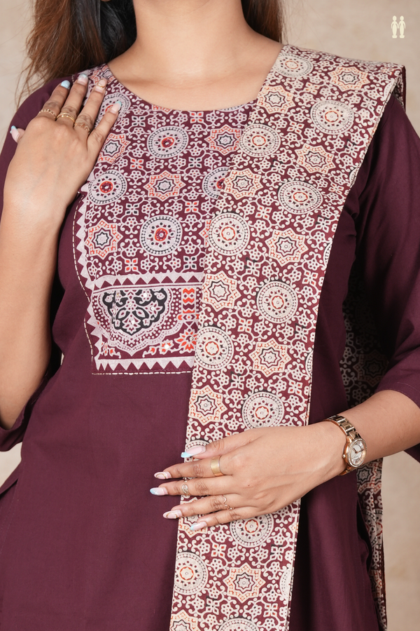 Round Neck Plain Chocolate Brown Cotton Salwar Set