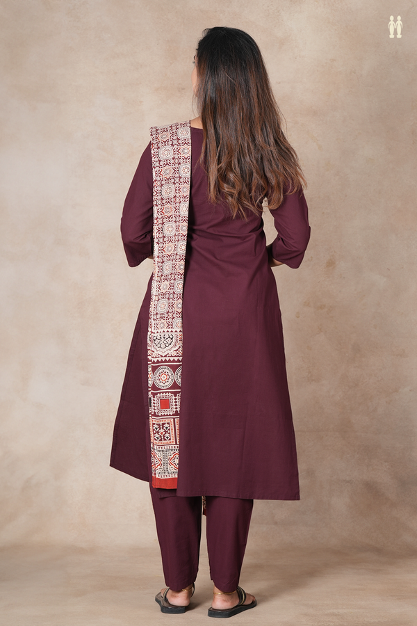 Round Neck Plain Chocolate Brown Cotton Salwar Set