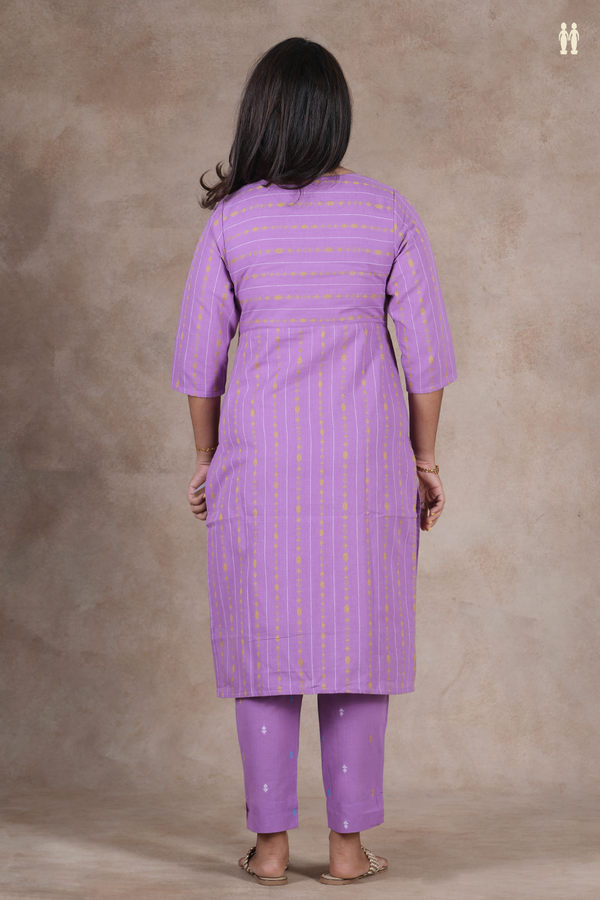 Boat Neck Stripes Design Lavender Cotton Salwar Set