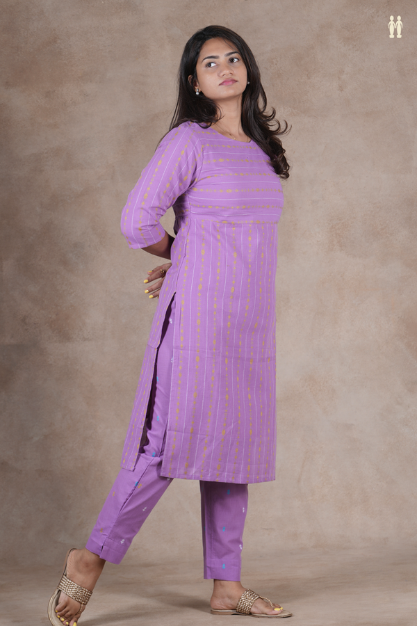 Boat Neck Stripes Design Lavender Cotton Salwar Set