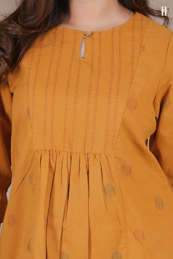 Boat Neck Threadwork Design Mustard Yellow Salwar Set