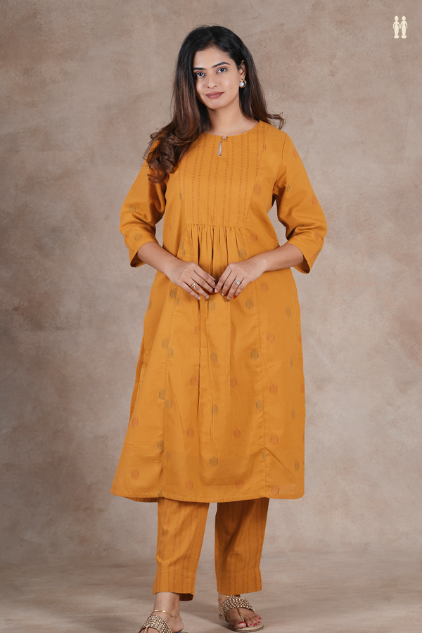 Boat Neck Threadwork Design Mustard Yellow Salwar Set