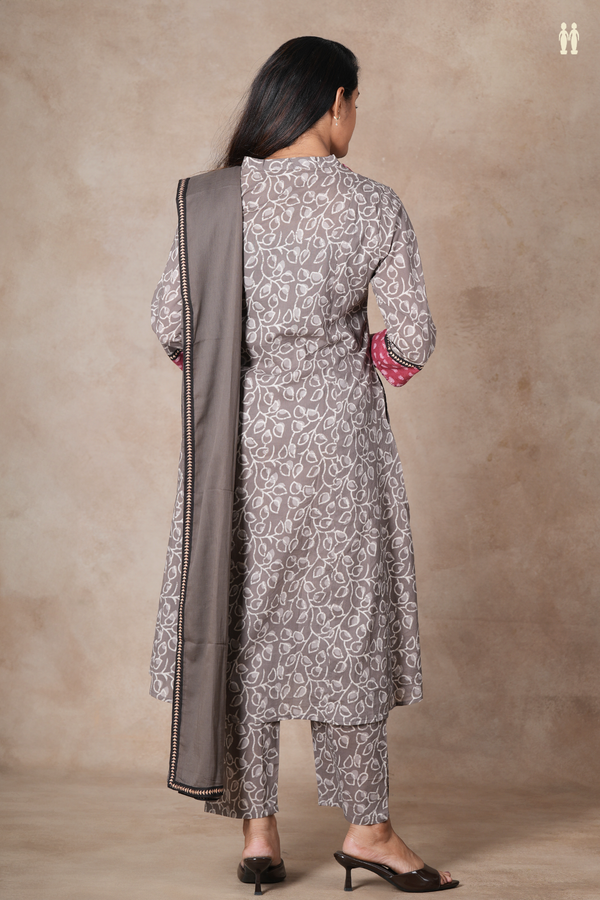 V-Neck Printed Design Oxford Brown Cotton Salwar Set