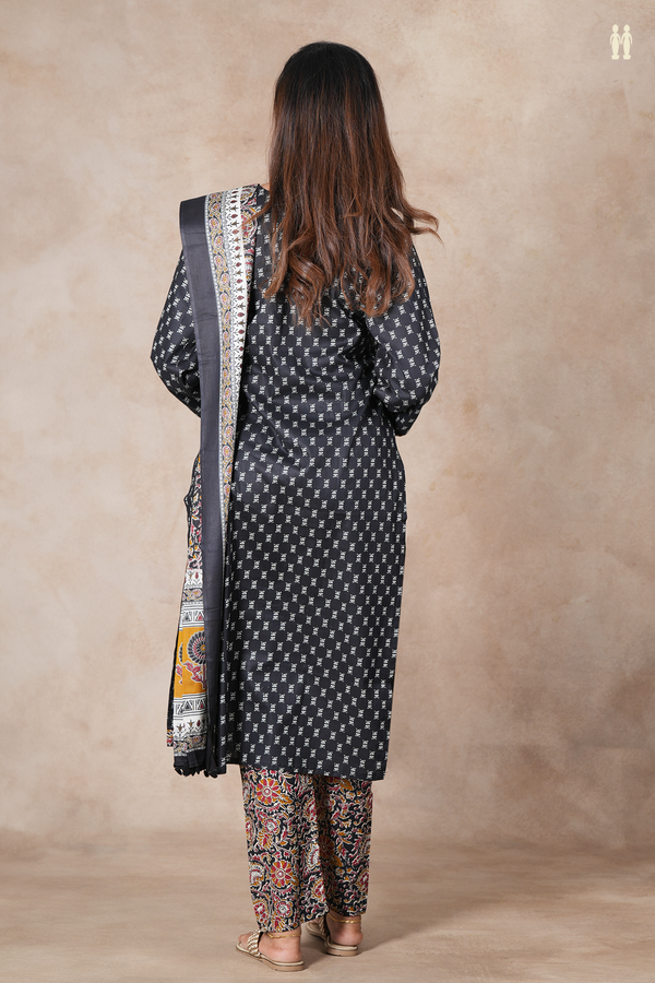 Round Neck Printed Design Black Cotton Salwar Set