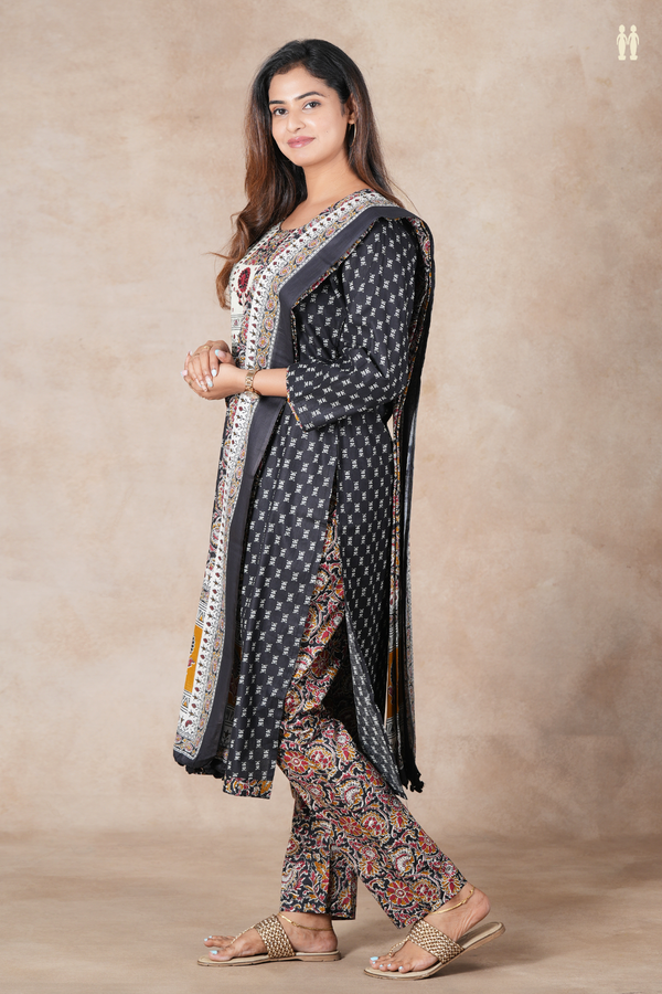 Round Neck Printed Design Black Cotton Salwar Set