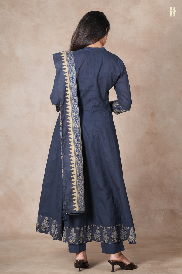Split Neck Plain Charcoal Grey Cotton Salwar Set