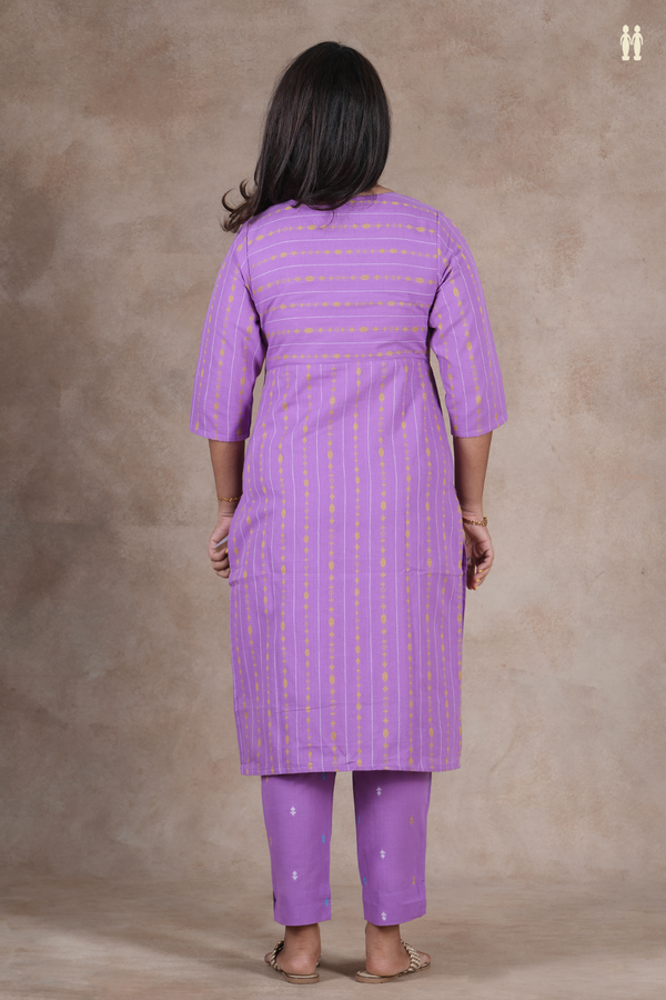 Boat Neck Stripes Design Lavender Cotton Salwar Set