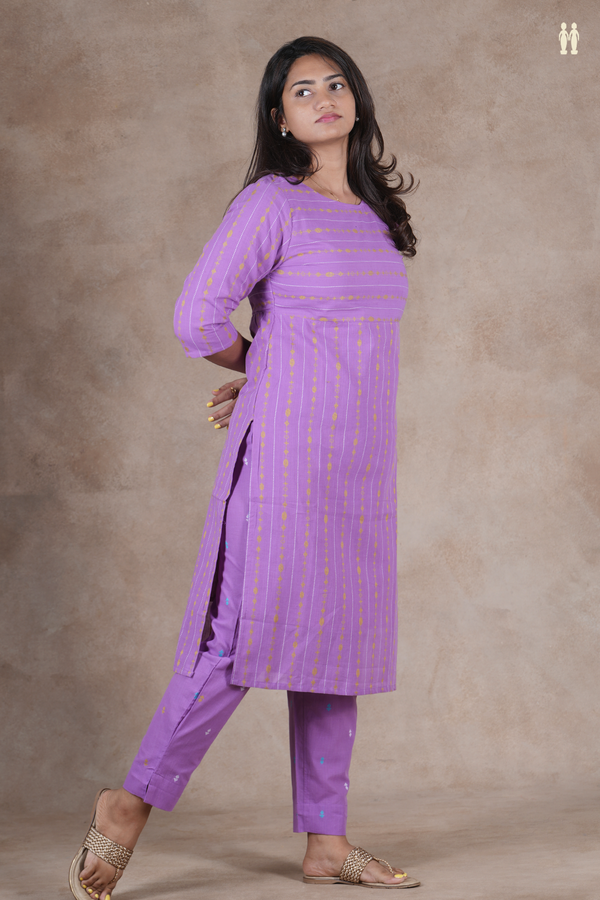 Boat Neck Stripes Design Lavender Cotton Salwar Set