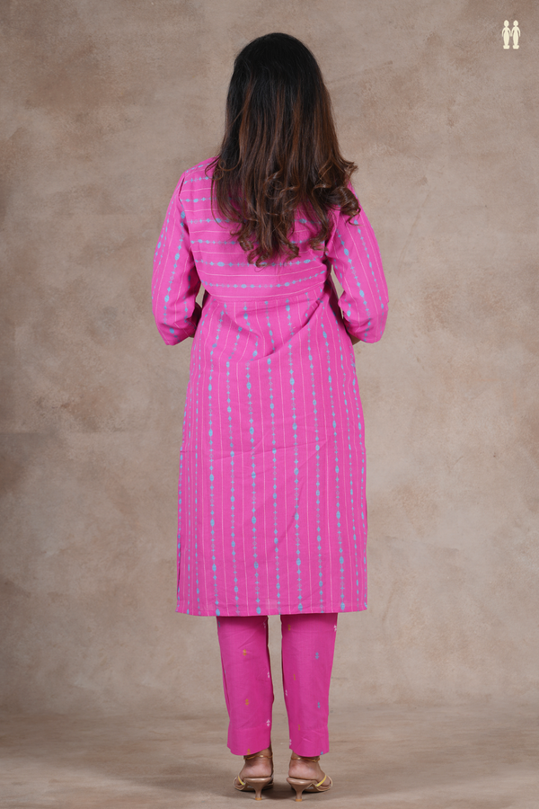 Boat Neck Stripes Design Pink Cotton Salwar Set