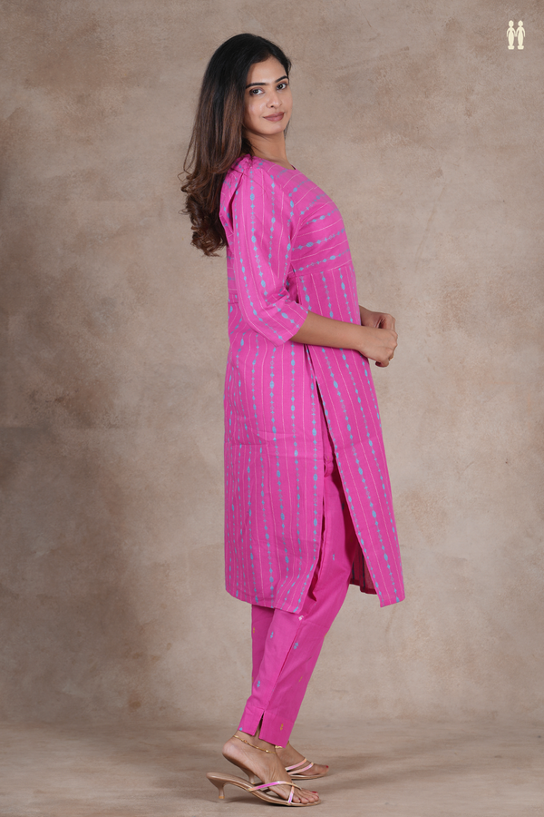 Boat Neck Stripes Design Pink Cotton Salwar Set