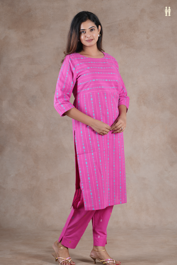 Boat Neck Stripes Design Pink Cotton Salwar Set