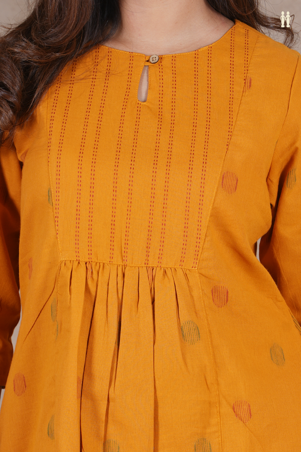 Boat Neck Threadwork Design Mustard Yellow Salwar Set
