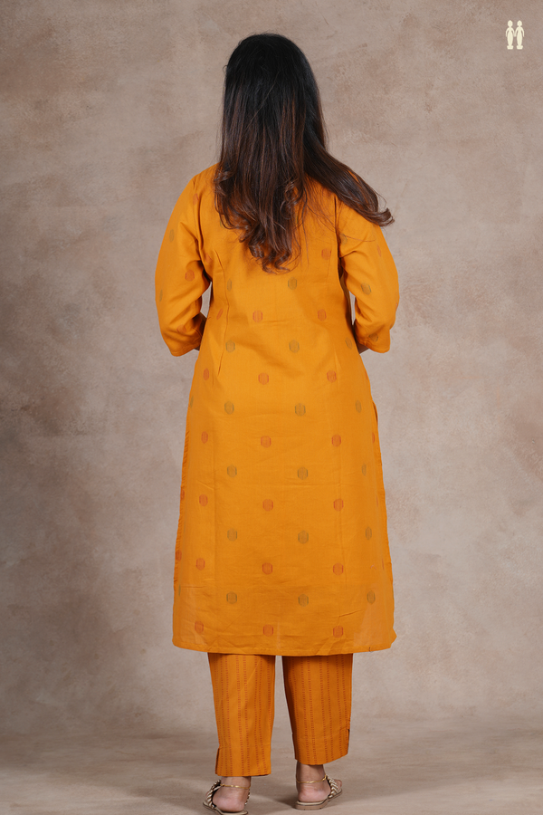 Boat Neck Threadwork Design Mustard Yellow Salwar Set