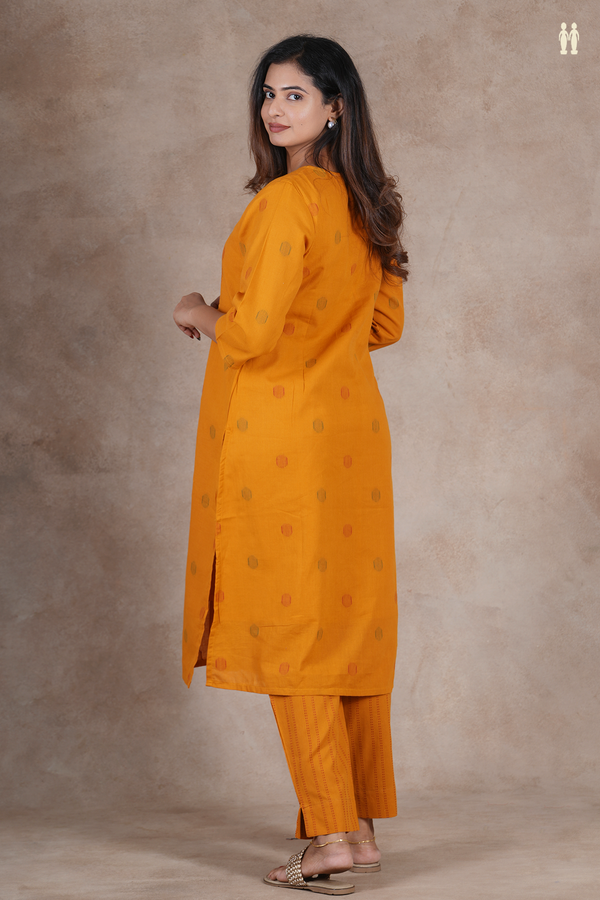 Boat Neck Threadwork Design Mustard Yellow Salwar Set