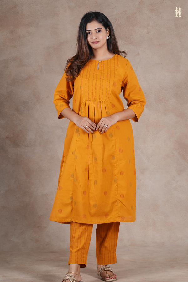Boat Neck Threadwork Design Mustard Yellow Salwar Set