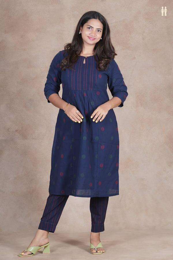 Boat Neck Threadwork Design Navy Blue Salwar Set