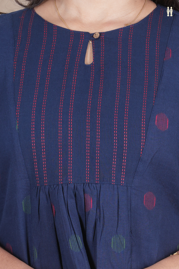 Boat Neck Threadwork Design Navy Blue Salwar Set
