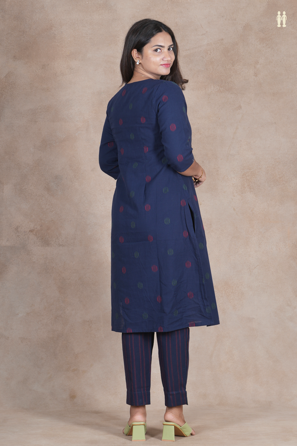 Boat Neck Threadwork Design Navy Blue Salwar Set