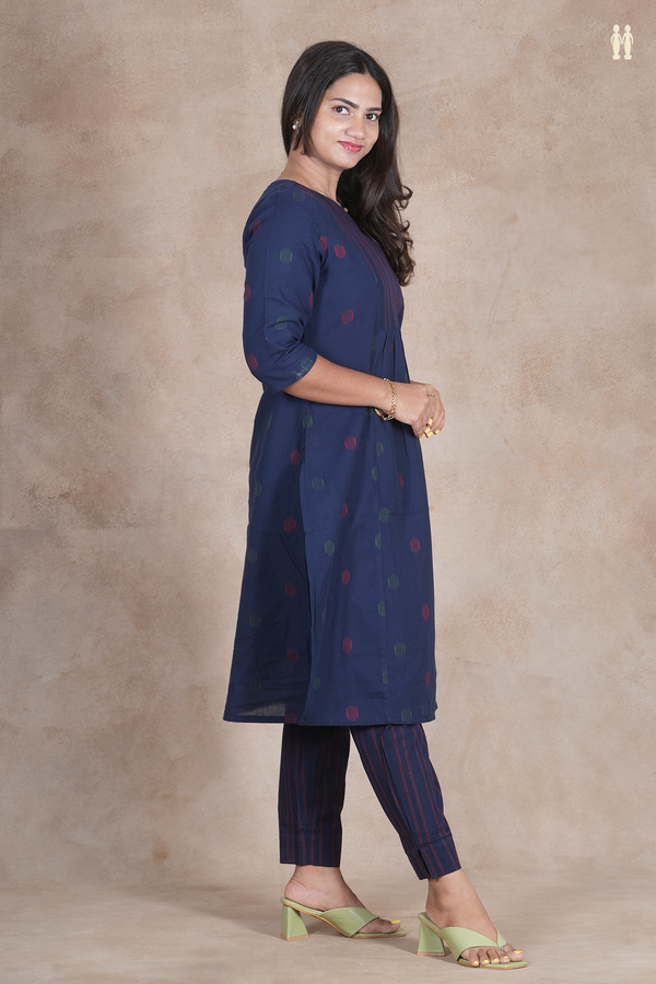 Boat Neck Threadwork Design Navy Blue Salwar Set